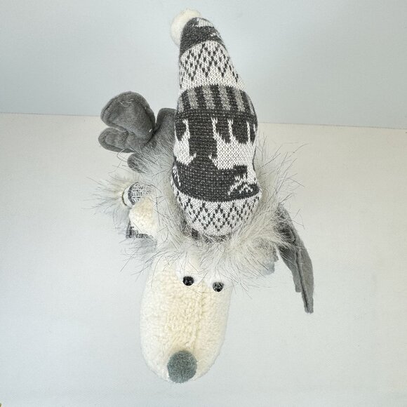 Handmade Gray Winter Moose Plush Decor Posable Hat Sweater Scarf Knit Hat 20" - Picture 7 of 11